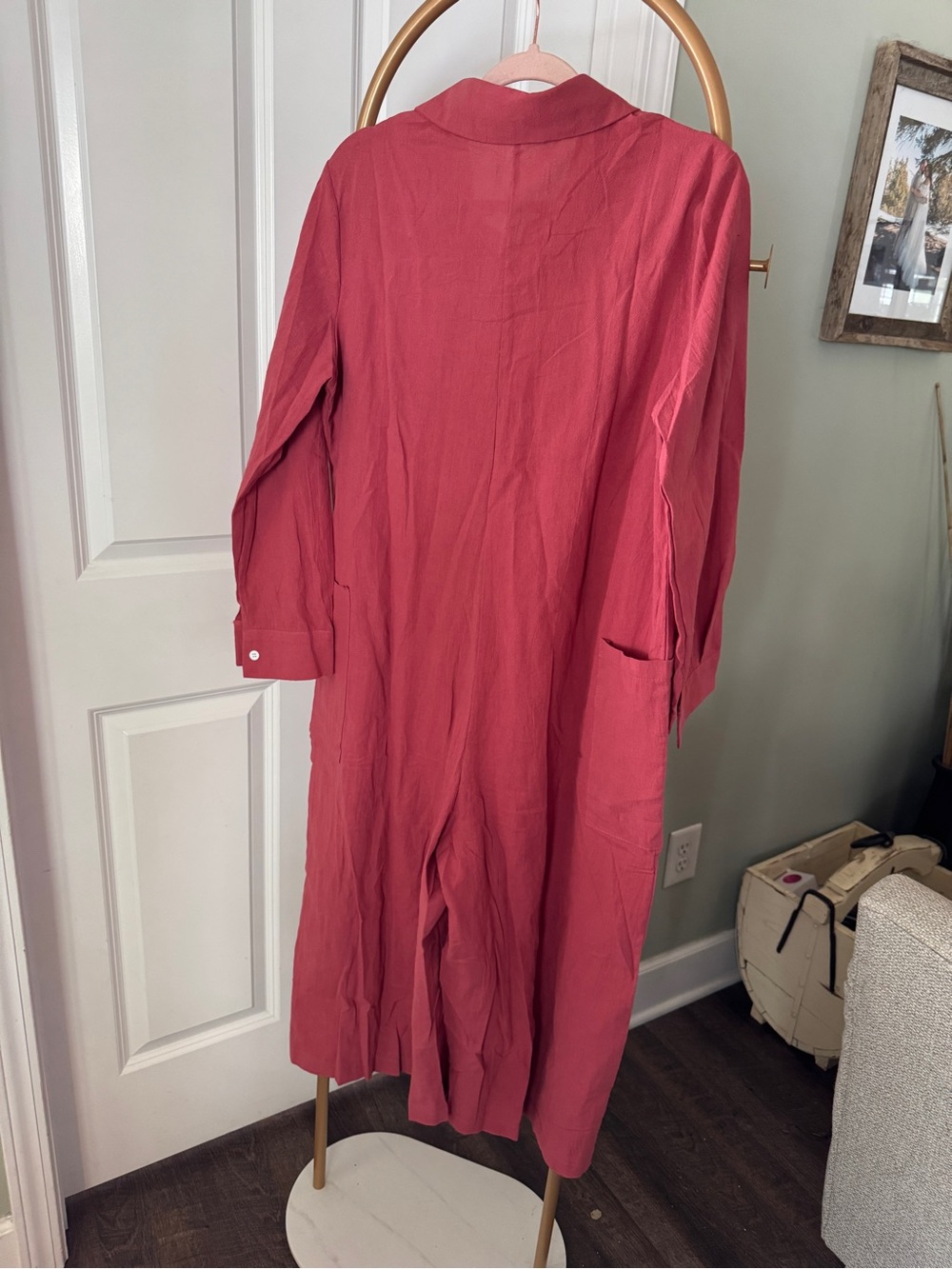 Lightweight Button-Front Red Jumpsuit - Picture 3 of 3